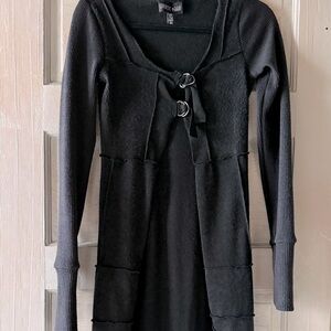 Black Long Sleeve Tie Front Sweater Dress